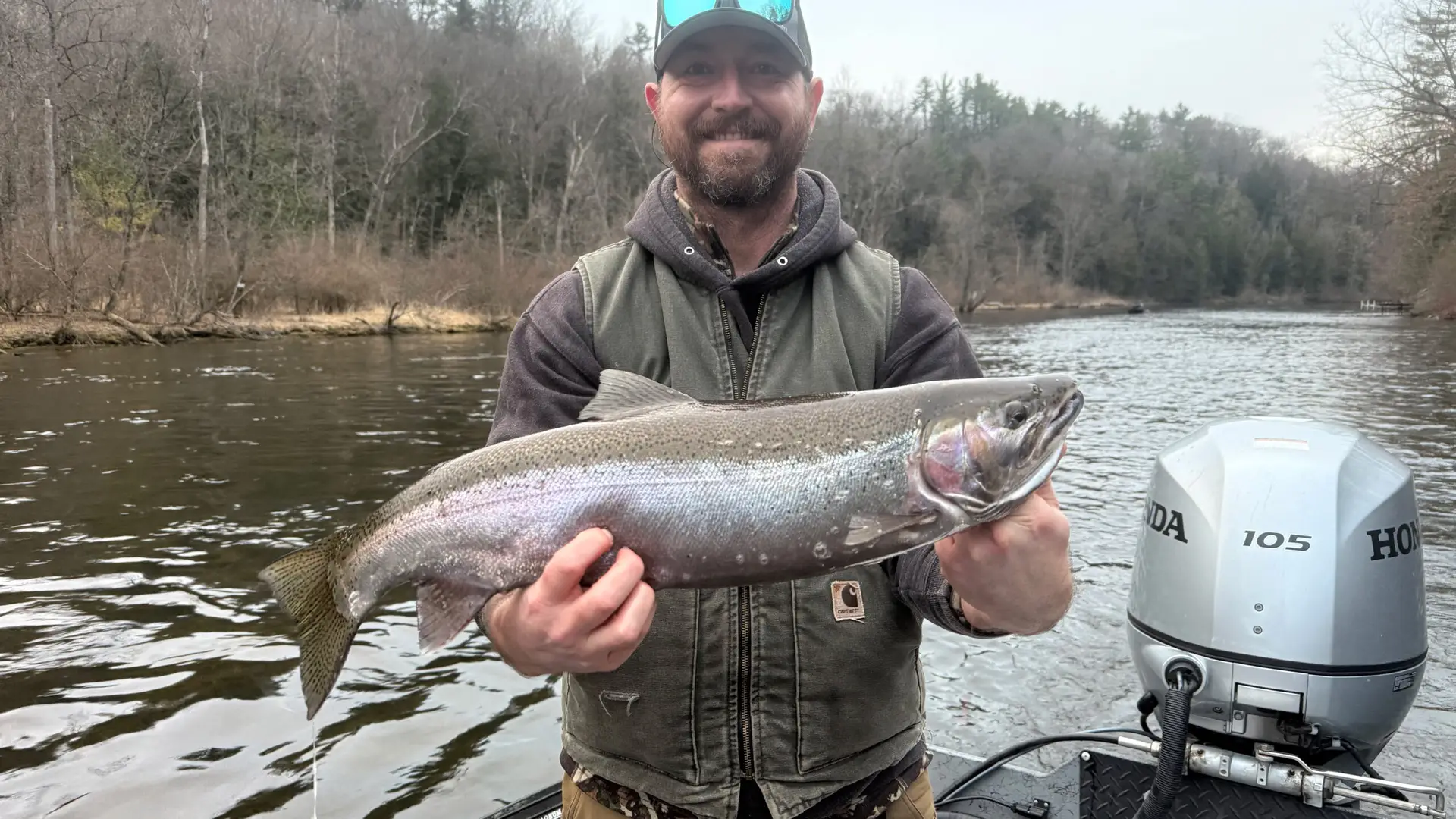 Close up of person holding a steelhead